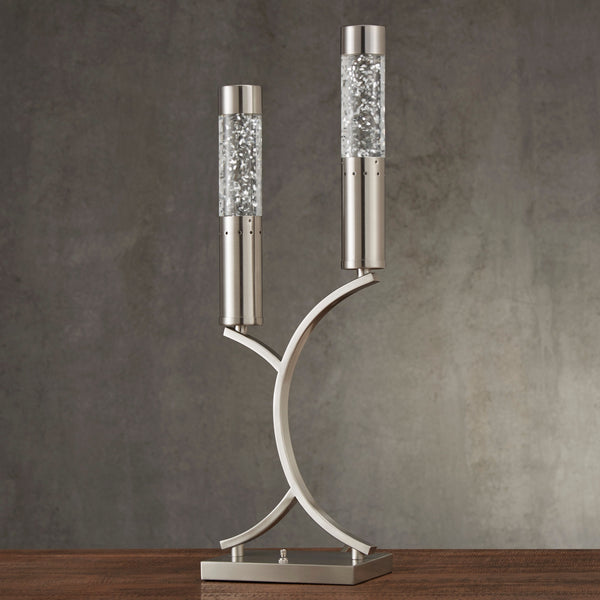 Luxurious Table Lamp 1pc Satin Nickel Finish Metal Sparkling Decorative Designer Home Decor Table Lamp 2 Water Dancing Lights