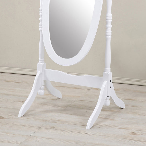 Traditional Queen Anna Style Wood Floor Cheval Mirror, White Finish