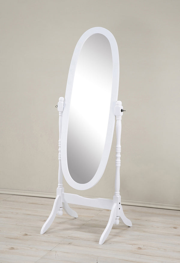 Traditional Queen Anna Style Wood Floor Cheval Mirror, White Finish