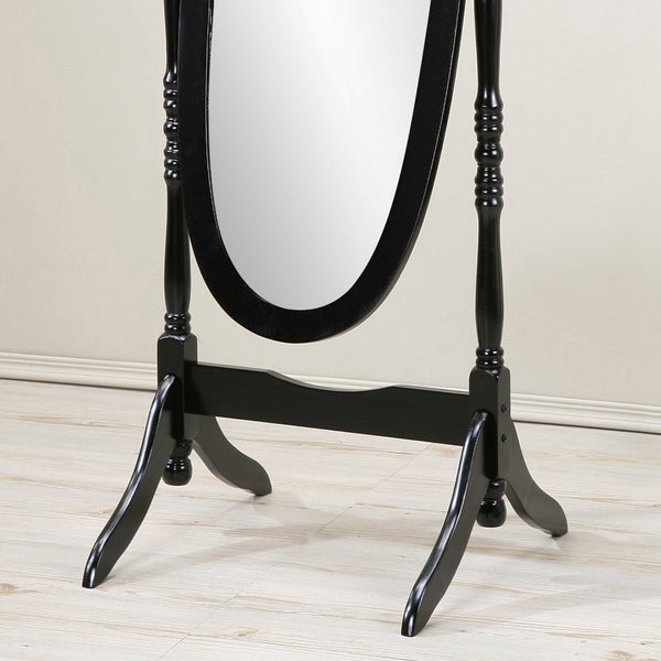 Traditional Queen Anna Style Wood Floor Cheval Mirror, Black Finish