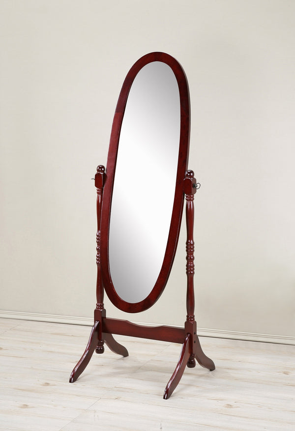 Traditional Queen Anna Style Wood Floor Cheval Mirror, Cherry Finish