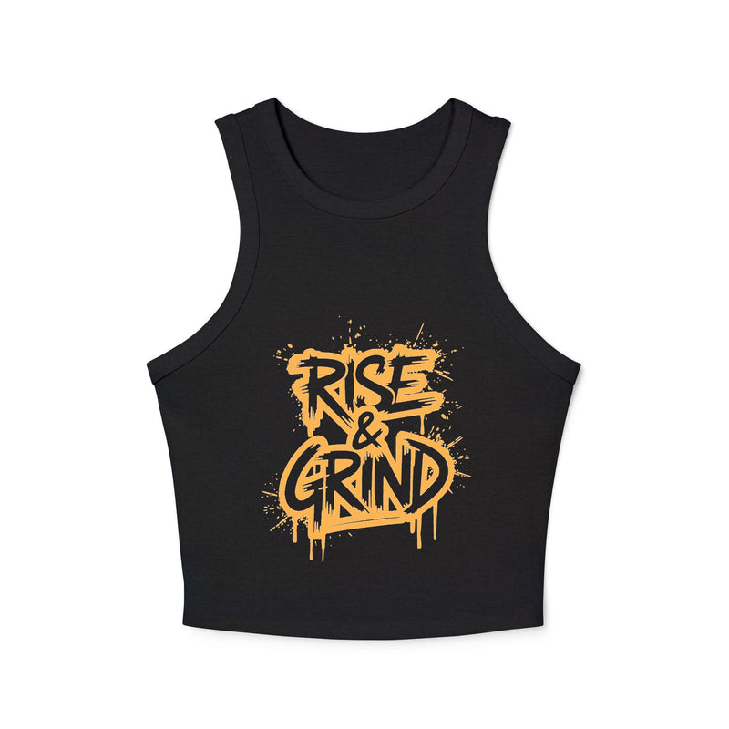 Rise & Grind Women's Micro Rib Racer Tank Top - Motivational Workout Apparel