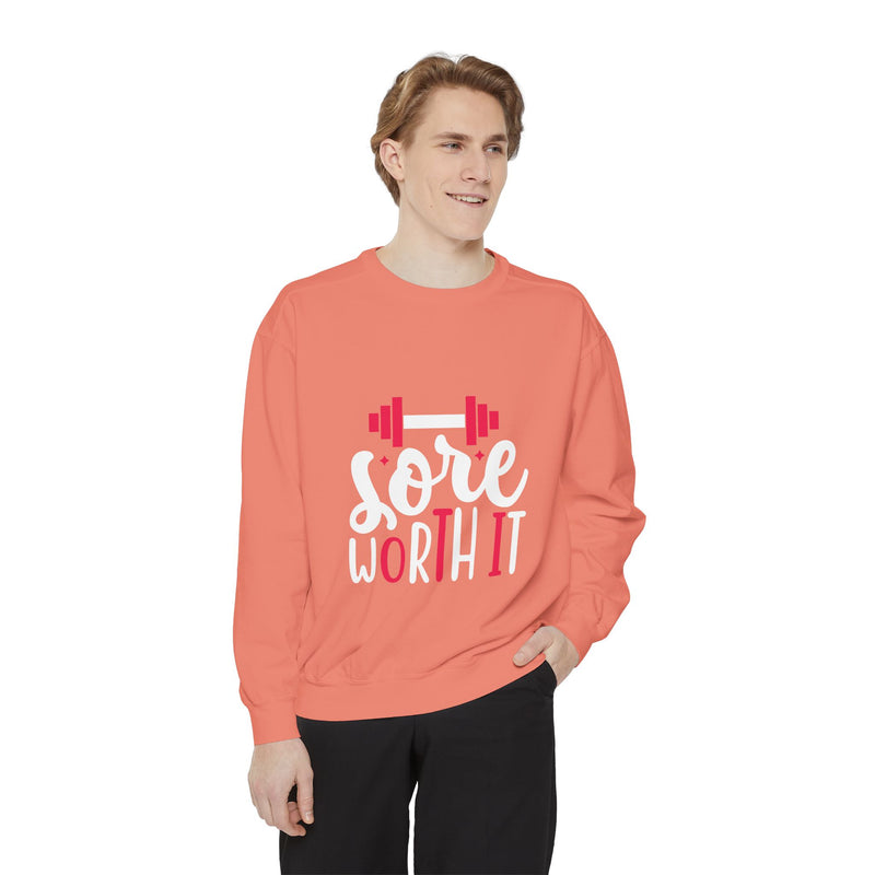 Unisex Garment-Dyed Sweatshirt with Bold Print - Perfect for Casual Wear and Workouts