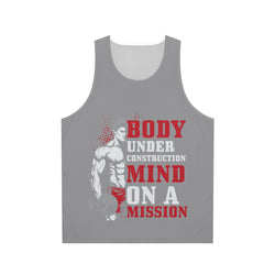 "Body Under Construction, Mind on a Mission" Unisex Tank Top - Motivational Gym Apparel for Fitness Enthusiasts