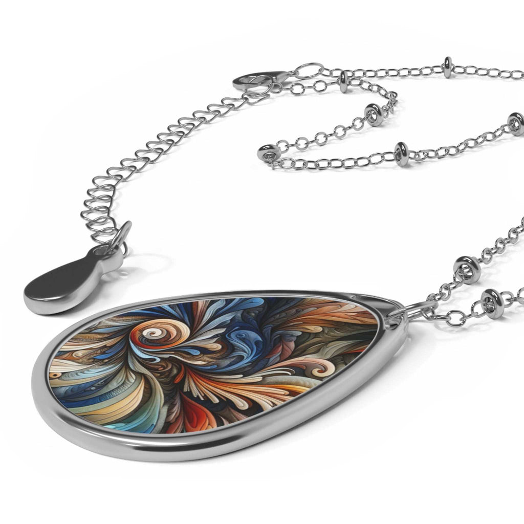 Bohemian Oval Necklace With Colourful Swirl Design-Perfect For Gifts .