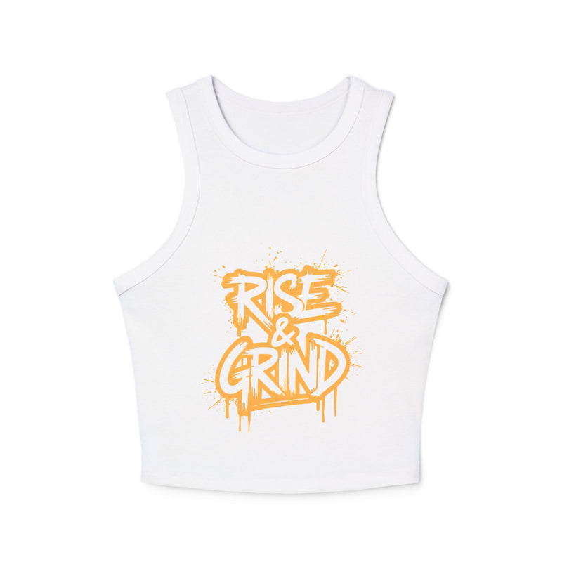 Rise & Grind Women's Micro Rib Racer Tank Top - Motivational Workout Apparel