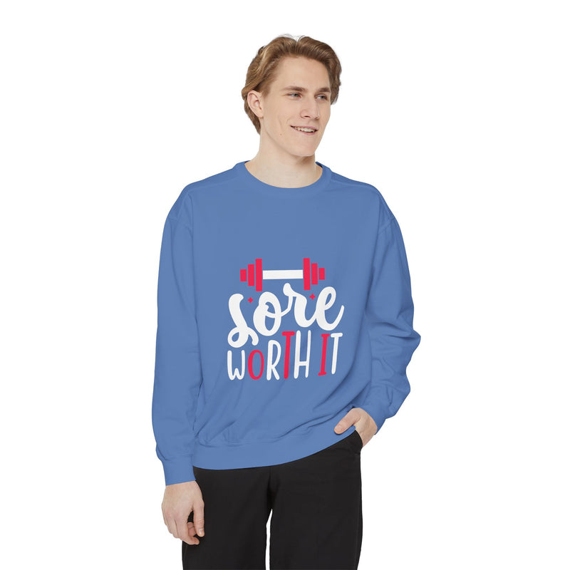 Unisex Garment-Dyed Sweatshirt with Bold Print - Perfect for Casual Wear and Workouts