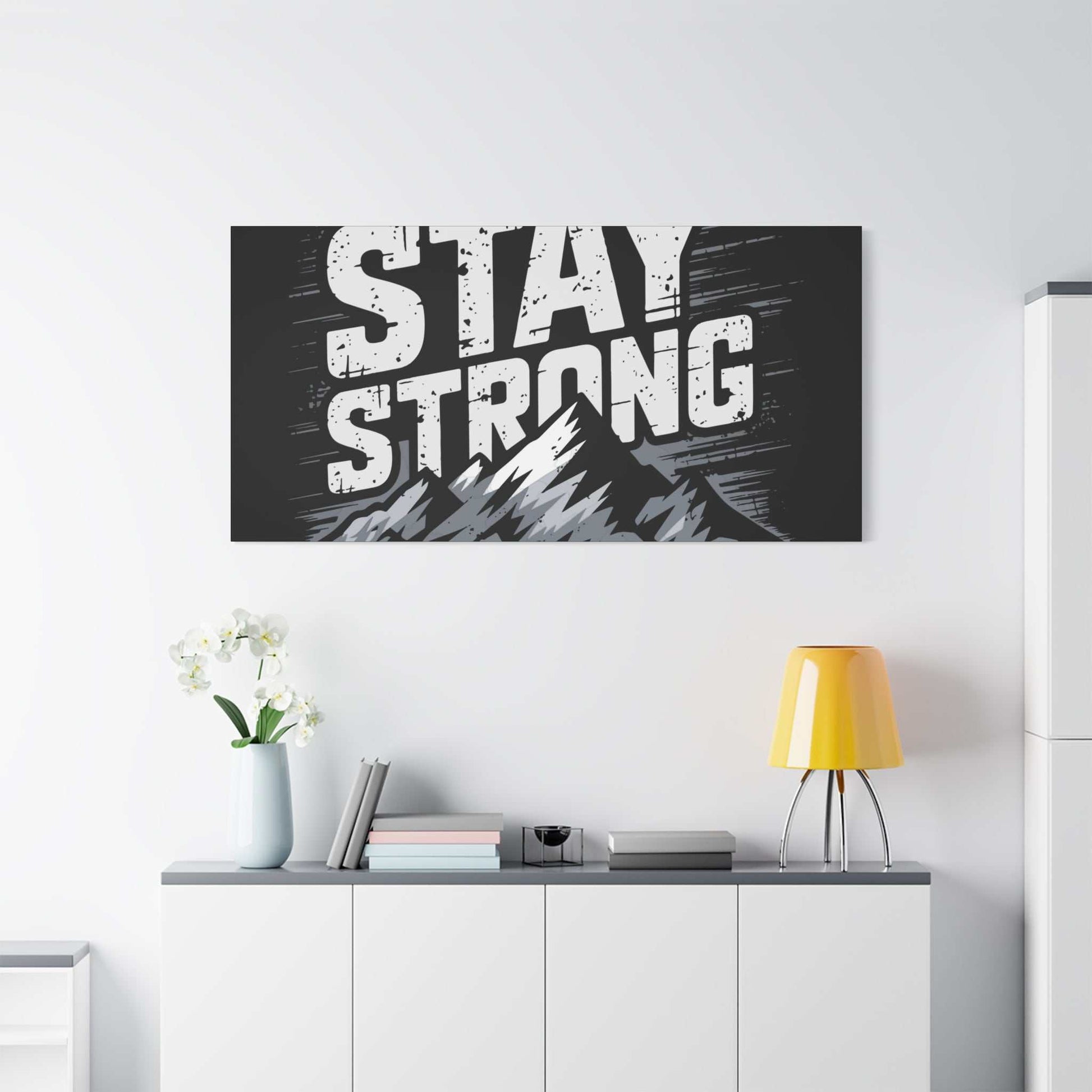 inspirational canvas wall art - stay strong mountain design