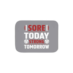 sore today strong tomorrow sherpa blanket – cozy fitness throw