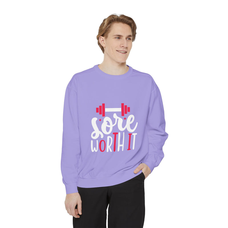 Unisex Garment-Dyed Sweatshirt with Bold Print - Perfect for Casual Wear and Workouts