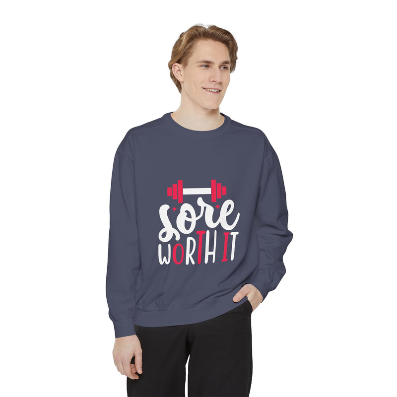 Unisex Garment-Dyed Sweatshirt with Bold Print - Perfect for Casual Wear and Workouts