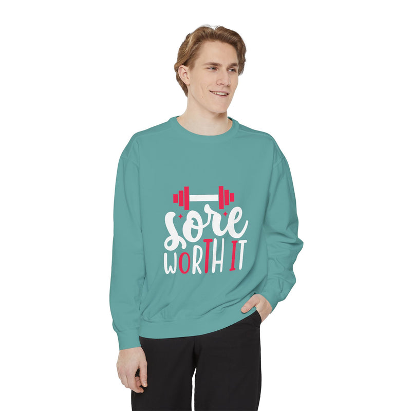 Unisex Garment-Dyed Sweatshirt with Bold Print - Perfect for Casual Wear and Workouts