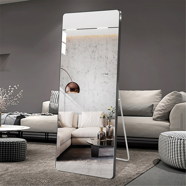Aluminum Floor Mirror Full Length Mirrors Leaning Rounded Corner Rimless Standing Large Mirror Bedroom,Shop,Office,Hotel 5MM Silver Mirror
