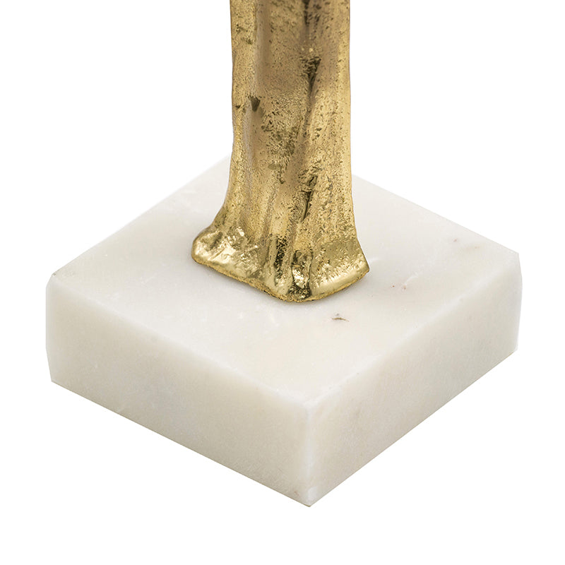 5.5x5.5x32" Elongated Gold Roman Statue on White Marble Base