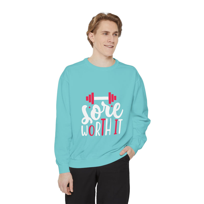 Unisex Garment-Dyed Sweatshirt with Bold Print - Perfect for Casual Wear and Workouts