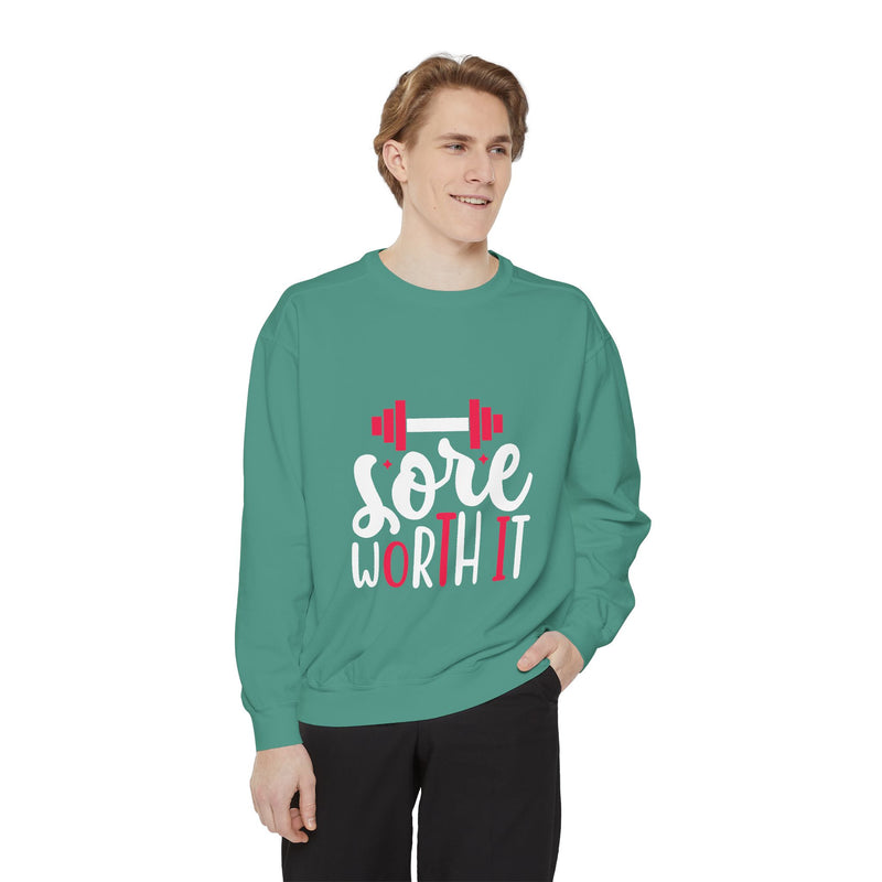 Unisex Garment-Dyed Sweatshirt with Bold Print - Perfect for Casual Wear and Workouts