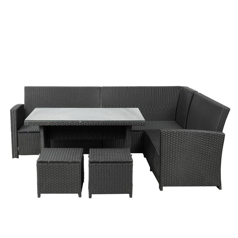 TOPMAX 6-Piece Patio Furniture Set Outdoor Sectional Sofa with Glass Table, Ottomans for Pool, Backyard, Lawn (Black)