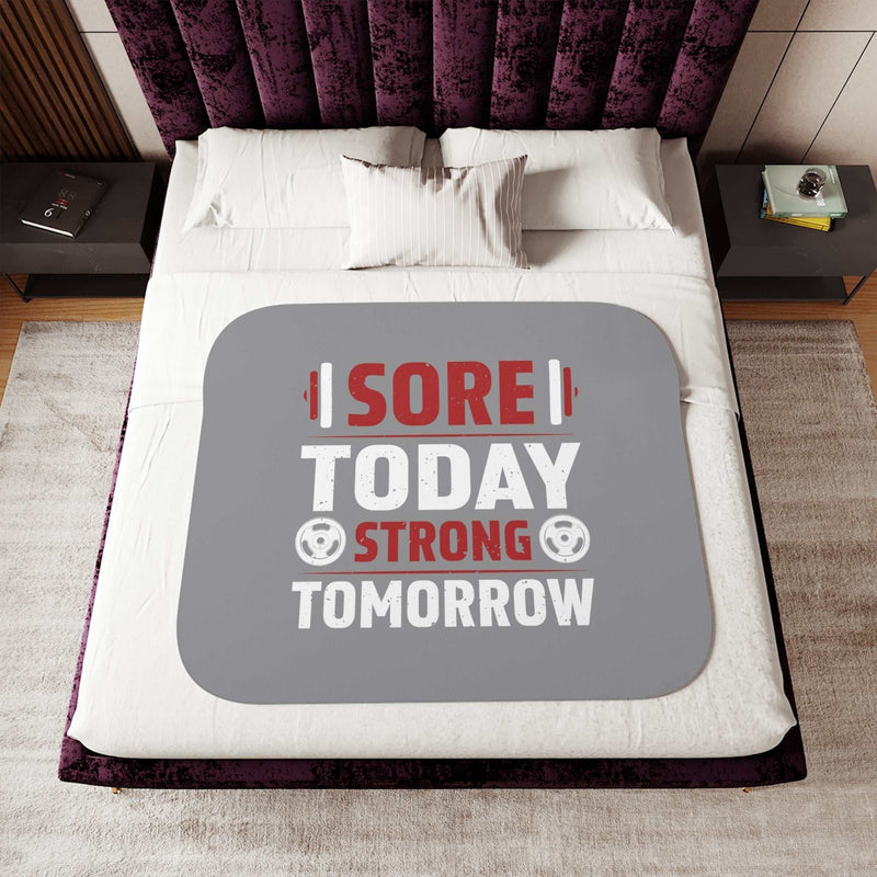 sore today strong tomorrow sherpa blanket – cozy fitness throw