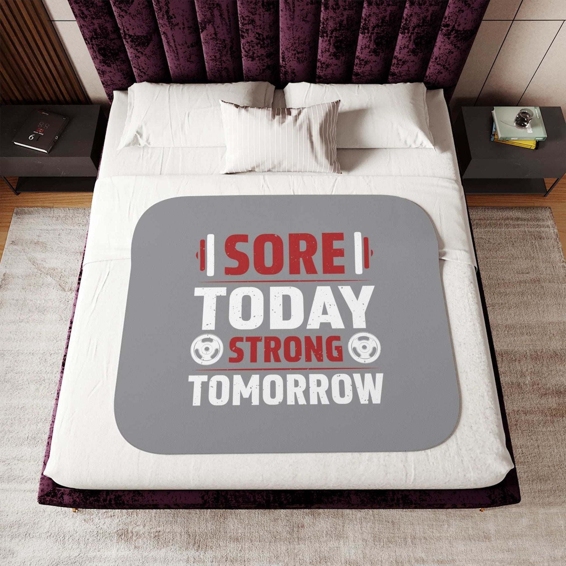 sore today strong tomorrow sherpa blanket – cozy fitness throw