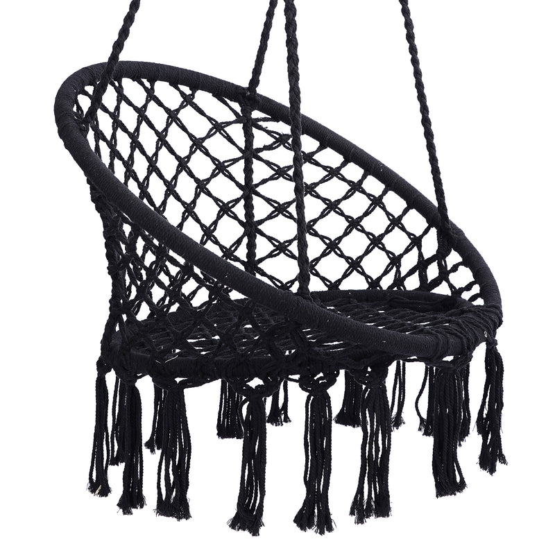 Black Swing,Hammock Chair Macrame Swing,Max 330 Lbs Hanging Cotton Rope Hammock Swing Chair for Indoor and Outdoor
