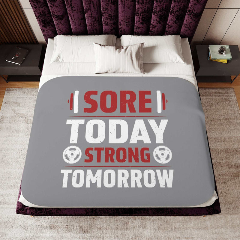 sore today strong tomorrow sherpa blanket – cozy fitness throw