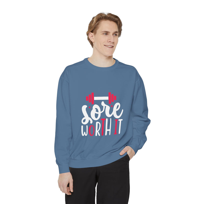 Unisex Garment-Dyed Sweatshirt with Bold Print - Perfect for Casual Wear and Workouts