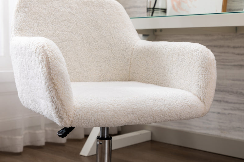HengMing Faux Fur Home Office Chair,Fluffy Fuzzy Comfortable Makeup Vanity Chair ,Swivel Desk Chair Height Adjustable Dressing Chair for Bedroom