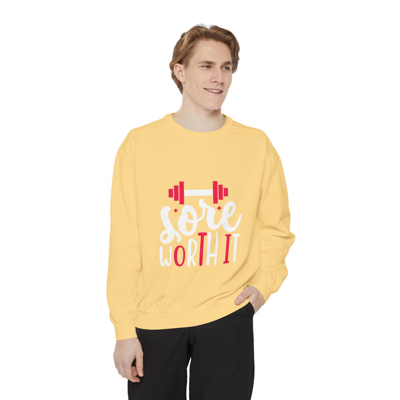 Unisex Garment-Dyed Sweatshirt with Bold Print - Perfect for Casual Wear and Workouts