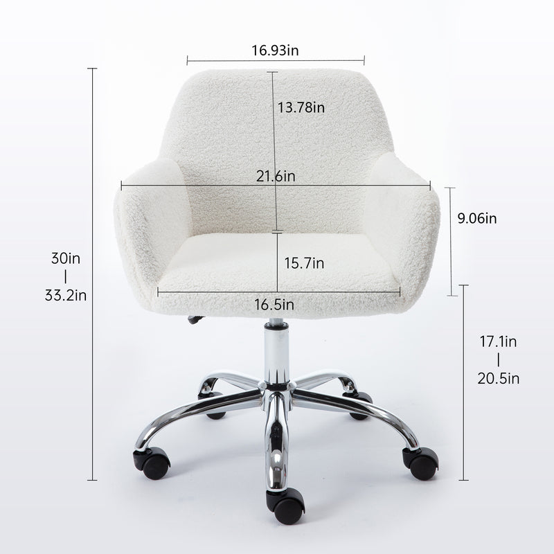 HengMing Faux Fur Home Office Chair,Fluffy Fuzzy Comfortable Makeup Vanity Chair ,Swivel Desk Chair Height Adjustable Dressing Chair for Bedroom