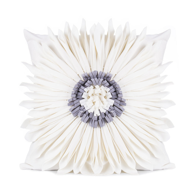Fashion Modern Style White Throw Pillows Velvet Stitching 3D Chrysanthemum Cushion Waist Pillow Blue Cushion Case