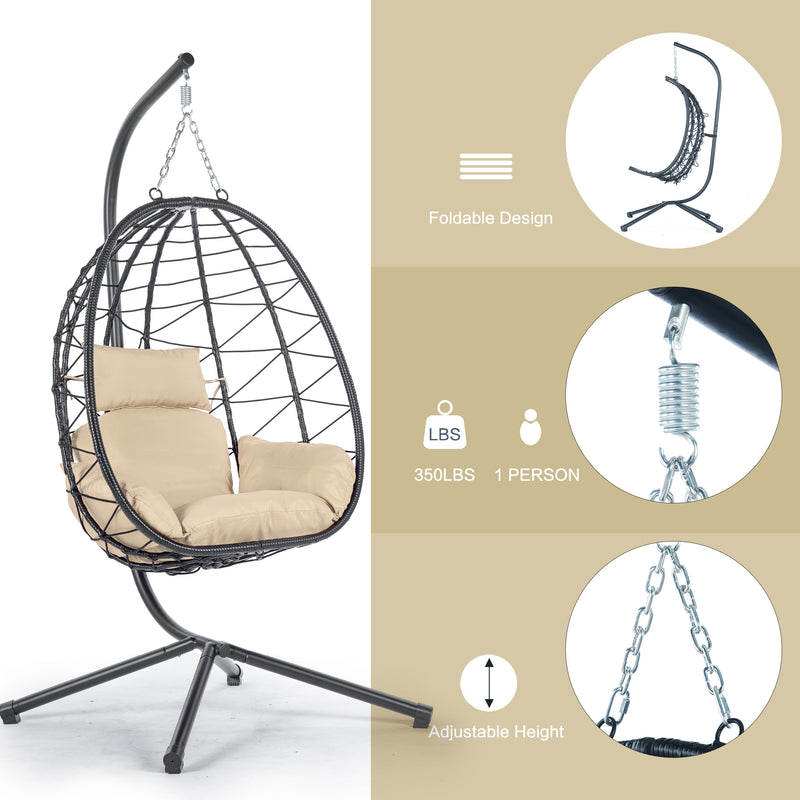 Egg Chair with Stand Indoor Outdoor Swing Chair Patio Wicker Hanging Egg Chair Hanging Basket Chair Hammock Chair with Stand for Bedroom Living Room Balcony