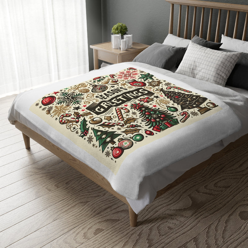 Festive Season's Greetings Velveteen Microfiber Blanket