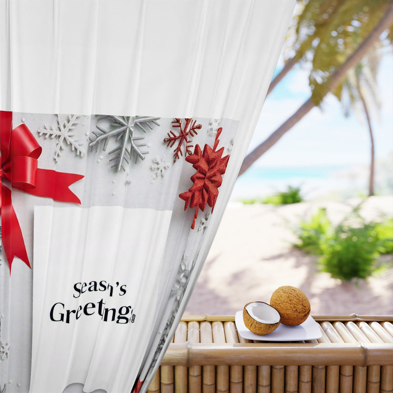 Festive Holiday Window Curtain - 'Season's Greetings' Decor