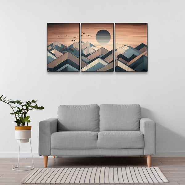 3 Panels Framed Abstract Wood Grain Boho Style Mountain & Forest Canvas Wall Art Decor,3 Pieces Mordern Canvas Decoration Painting  for Office,Dining room,Living room, Bedroom Decor-Ready to Hang