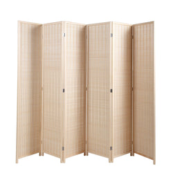 6 Panel Bamboo Room Divider, Private Folding Portable Partition Screen for Home Office - Natural
